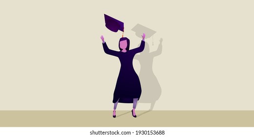 cheerful woman throws graduation cap. illustration to celebrate student graduation in school year. easy to use and customize