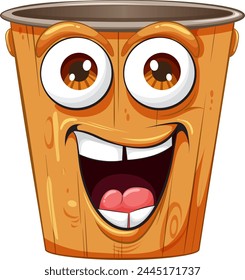 Cheerful wooden bucket with a lively face