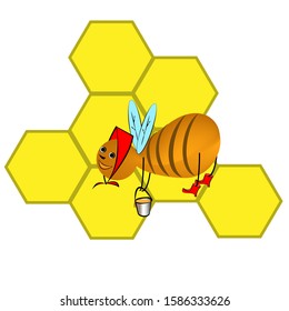 cheerful worker bee with honey on white background vector