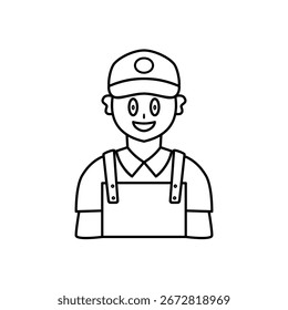 cheerful worker icon with vest and hat, simple flat style, vector illustration, symbol, design logo template pictogram, for ui or ux isolated on white for mobile app, editable