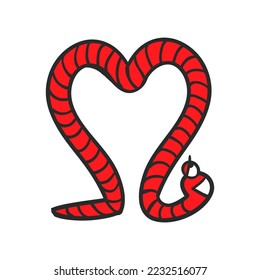 Cheerful worm in the shape of a heart