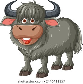 A cheerful yak character in a vector graphic style.