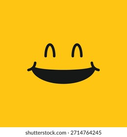A cheerful yellow background featuring a simple, hand-drawn black smile face icon. Perfect for happiness, positive feedback, emotions, satisfaction, and joyful concepts