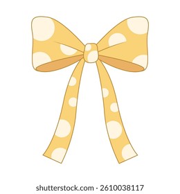 Cheerful yellow bow with white dots in a playful style. Design for birthday decor, baby shower designs, packaging and invitations.