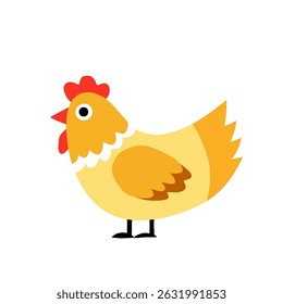 Cheerful yellow cartoon chicken standing on two legs. Ideal for farm themes, kids' content, or food-related illustrations