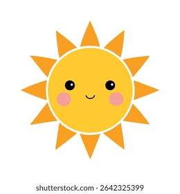 A cheerful yellow cartoon sun with a smiling face and pink cheeks.