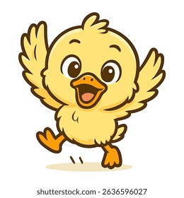 Cheerful yellow chick jumping open wings