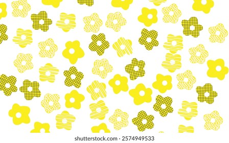 Cheerful Yellow Daisy Pattern with Abstract Details, Perfect for a Vibrant and Playful Design or Background,