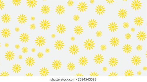 Cheerful Yellow Floral Pattern Background: A Dynamic and Bright Design with Abstract Flowers Scattered on a Light Background for Spring and Summer Themes