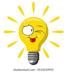 Cheerful Yellow Light Bulb Icon High Resolution in Flat Cartoon Style Isolated on White Background. Editable and Scalable Vector Illustration EPS File for Graphic Design or Print