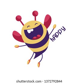 Animada ilustración vectorial de abejas amarillas y púrpuras en un fondo blanco