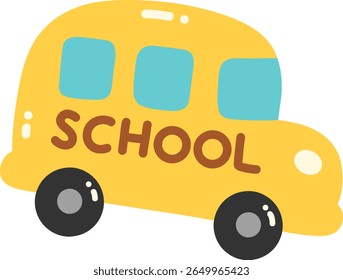 Cheerful yellow school bus with blue windows and word SCHOOL prominently displayed, symbolizing education and transportation for students. This playful design evokes sense of joy and learning
