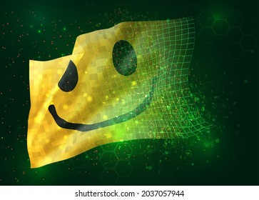 cheerful yellow smile on vector 3d flag on green background with polygons and data numbers