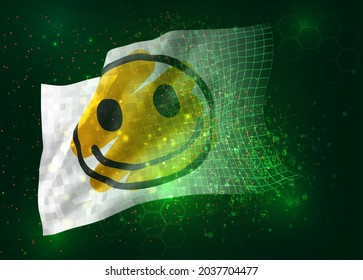 cheerful yellow smile on vector 3d flag on green background with polygons and data numbers