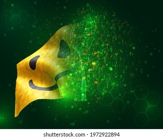 cheerful yellow smile vector 3d flag on green background with polygons and data numbers