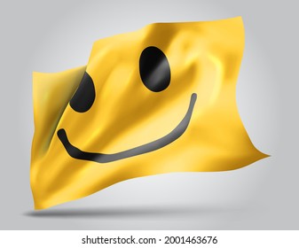 cheerful yellow smile vector 3d flag isolated on white background