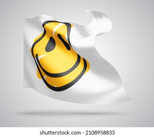 alegre sonrisa amarilla vector bandera 3d aislado en fondo blanco