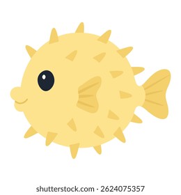 Cheerful Yellow Spiky Pufferfish Cartoon Character Illustration
