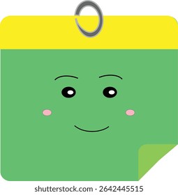 A cheerful yellow sticky note with a hook, featuring a happy face, great for classroom and productivity themes.