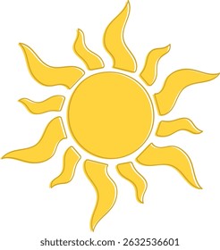 Cheerful Yellow Sun with Wavy Rays Design