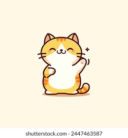 A cheerful yellow tabby cat shaking hand illustration, isolated background.