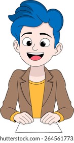 Cheerful young adult holding resume documents while job hunting. Perfect for career websites, recruitment ads, or employment guide content