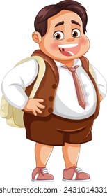 Cheerful young boy with backpack smiling brightly