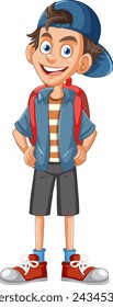Cheerful young boy in casual outfit smiling.