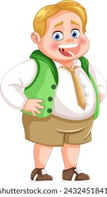 Cheerful young boy in school attire smiling.