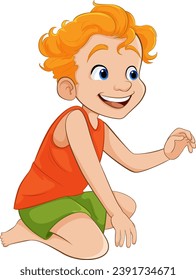 A cheerful young boy sitting down in a vibrant cartoon-style vector illustration