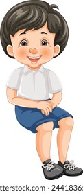 Alegre joven sentado y sonriendo.