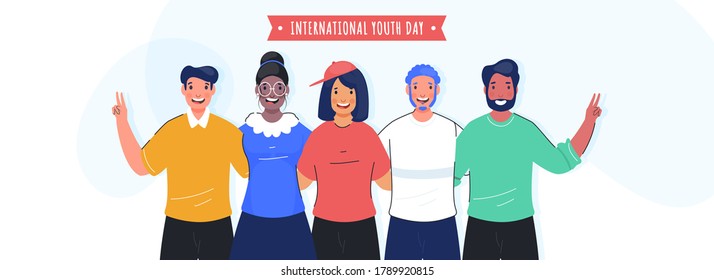Cheerful Young Boys and Girls Group Taking Photo Capture on the Occasion of International Youth Day.