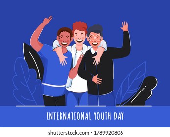 Cheerful Young Boys in Photo Capturing Pose on Blue Background for International Youth Day.