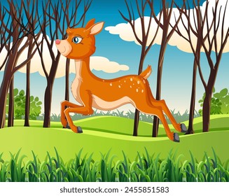 A cheerful young deer enjoying a sunny forest glade.