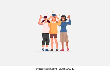 Cheerful young female together vector illustration