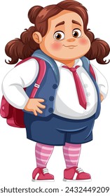 Cheerful young girl with backpack and uniform.