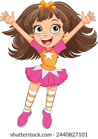 Cheerful young girl jumping with excitement.