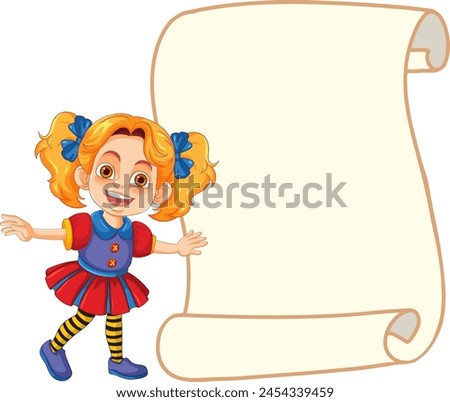 Cheerful young girl presenting an empty parchment