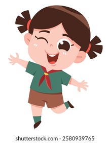 Cheerful Young Girl Scout Jumping Illustration