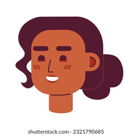 Alegre jovencita semi plana de personaje vectorial. Feliz mujer afroamericana. Icono de avatar de caricatura editable. Enfrentar la emoción. Ilustración de puntos coloridos para diseño gráfico web, animación