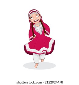 Cheerful Young Girl Wearing Traditional Kashmiri Attire On White Background.