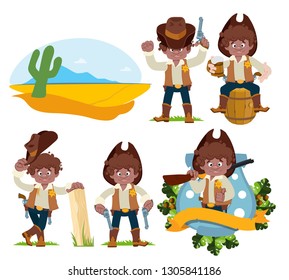 Cheerful young guy in cartoon style in a sheriff costume.