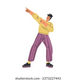 Cheerful Young Guy Smiling and Pointing with His Finger Vector Illustration