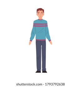 Cheerful Young Man in Casual Clothes Cartoon Style Vector Illustration on White Background
