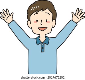 Cheerful young man with hands up