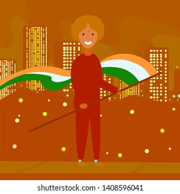 Cheerful young man with indian flag.Vector illustration