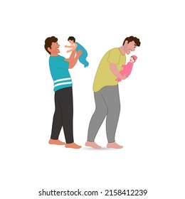 Cheerful Young Man Playing With His Baby In Two Images.