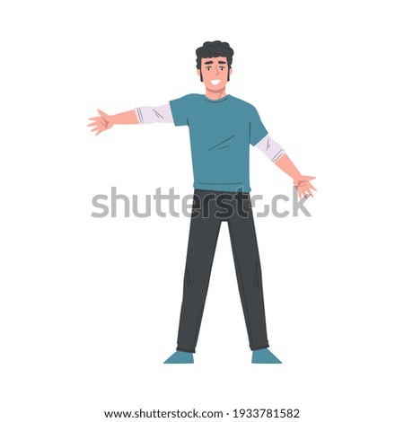 Cheerful Young Man Standing with Wide Open Hands, Welcome, Solidarity, Friendship and Charity Concept Cartoon Style Vector Illustration