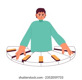 Cheerful young musician flat concept vector spot illustration. Piano playing skills. Creative performer 2D cartoon character on white for web UI design. Isolated editable creative hero image