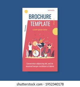 Cheerful young people enjoying party during happy hour in bar. Group of friends drinking alcohol and having fun in restaurant. Vector illustration for business promotion, entertainment concepts